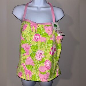 Lilly Pulitzer Pink and Green Tropical Halter Top